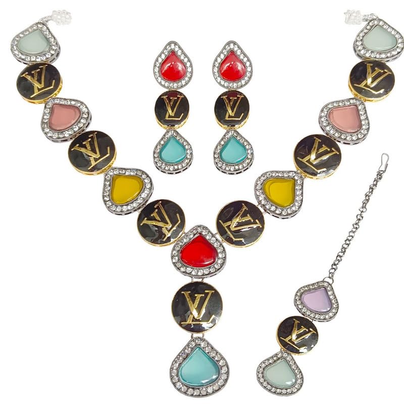 DENICRAAS Sabyasachi Pachi Kundan Choker VL Necklace With Earring Set Handmade Jewellery Set For Womens And Girls (B0CTJXHVG1) Amazon Price History, Amazon Price Tracker