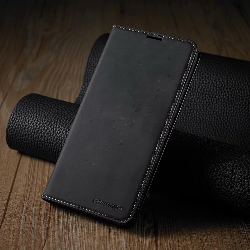 Protection iPhone 15 Plus étui portefeuille cuir noir rabat