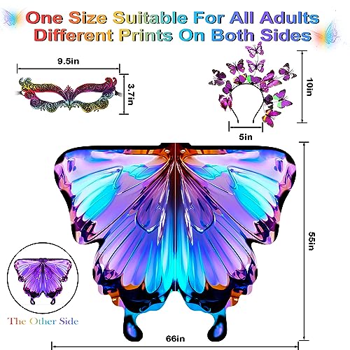plainshe Butterfly Wings Double-Sided, Fairy Wings for Adults Halloween Costumes for Women 3PCS Butterfly Cape Set (Double-Sided 14) - Image 4