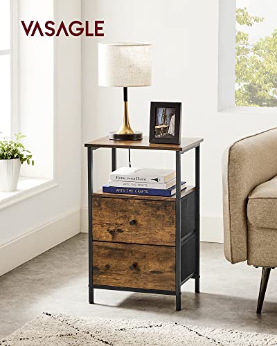 Vasagle Nightstand, 24-Inch Tall Side Table With 2 Fabric Drawers And Storage Shelf, Bedroom, 11D X 15W X 24H In, Rustic Brown #TOP3