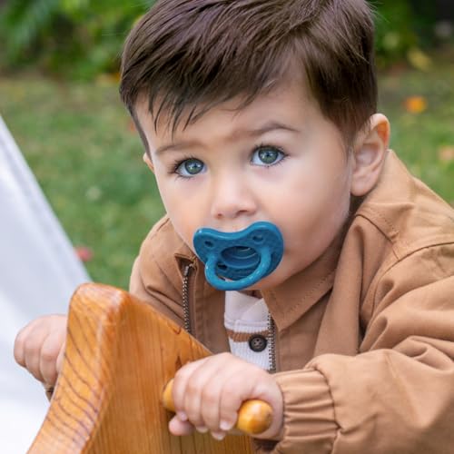 Image of Chicco PhysioForma Luxe Orthodontic Pacifier for Babies 16-24 Months, One-Piece 100% Soft Silicone, Supports Breathing, Textured Shield & Handle, Sterilizing Case, BPA Free, 2-Pack, Ocean Blue