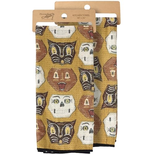 Primitives by Kathy Decorative Kitchen Towel from Our Halloween Collection Microfiber Towel with All-Over Design Primitive Pattern Halloween Faces Featuring Jack olanterns Black Cats Skeletons
