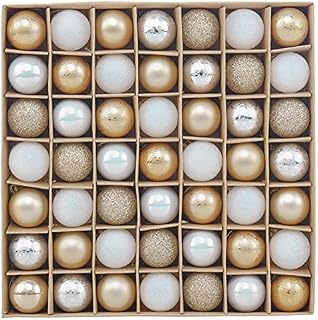 Valery Madelyn 49pcs 3cm Shatterproof Christmas Baubles, Elegant White and Gold Christmas Ball Ornaments for Christmas Tree Decoration