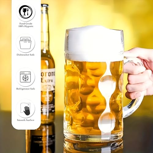 Image of Melbify Beer Mug | 600 ML |Set of 6 | Large BeerMug with Handle | Classic Beer Glasses | Premium | Heavy |Perfect for Beer, Cider,Cocktails,Mocktails | Suitable for Bar,Restuarants,Pub