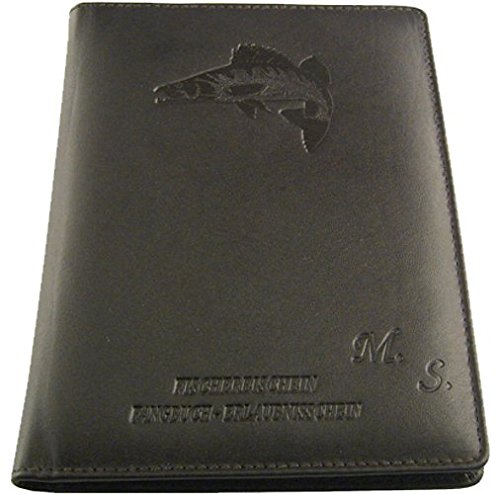 Preisvergleich Produktbild Fischereischeinmappe aus Rindleder mit Klarsichtsteckfächern, mocca, Zander