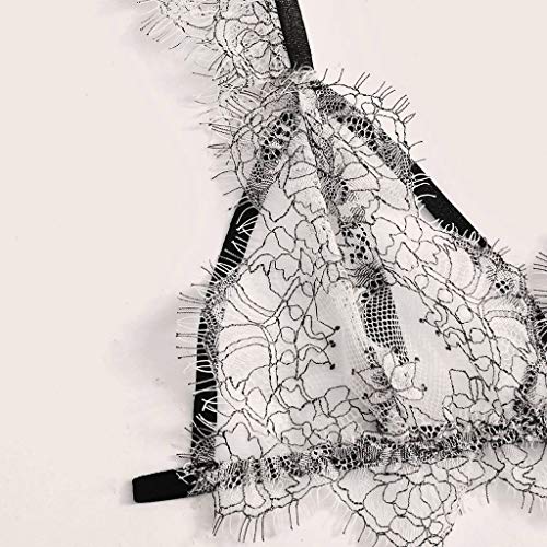 Atezch Women Lingerie Sets with Garter Belt 2 Piece Lace Teddy Babydoll Sexy Bodysuit Sexy Eyelash Floral Lace Suit (White, M)