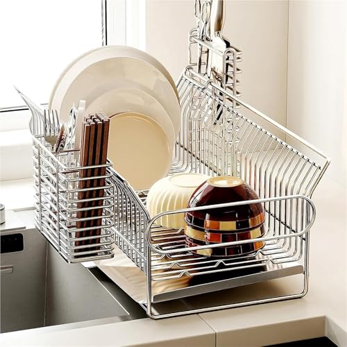 HANELREEZD Escurridor de Platos con Bandeja de Goteo, escurridor de Acero Inoxidable, escurreplatos for encimera de Cocina, Fregadero, Cubiertos escurreplatos