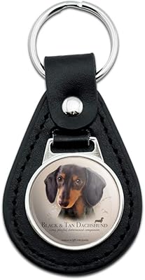 Black Leather Black and Tan Dachshund Wiener Dog Breed Keychain