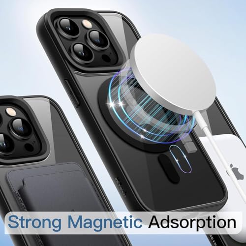 Image of Magnetic Case for iPhone 15 Pro Max 6.7-Inch Compatible with MagSafe, Shockproof Phone Bumper Cover, Solid Color Matte TPU Frame, Anti-Scratch Clear Back (Black)