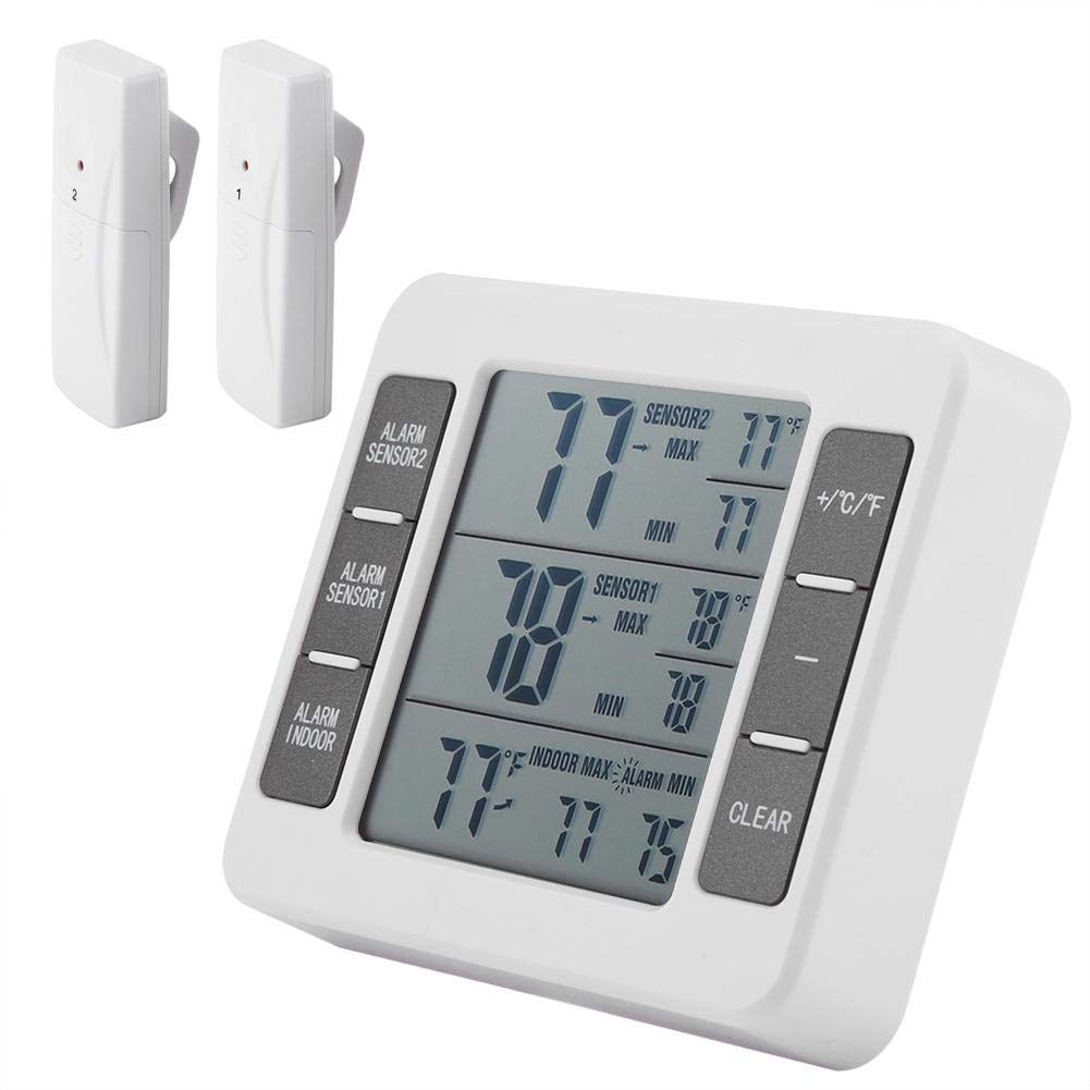 Termometro digitale per frigorifero, allarme acustico digitale senza fili, termometro per frigorifero e congelatore, con sensore 2 pezzi, display min/max.