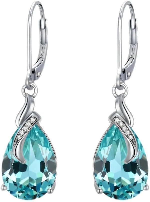 Gemstone Earrings for Women, Pear Cut Birthstone with Genuine Diamond Dangle Drops Earrings 925 Sterling Silver Diamond Jewelry Teardrops Earrings Gifts For Her