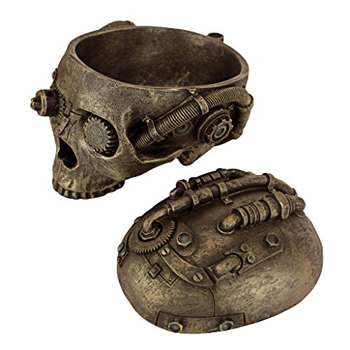 Design Toscano Steampunk Skull Containment Vessel Gothic Stash Box Statue, Polyresin, Antique Brass, 19 cm steampunk buy now online