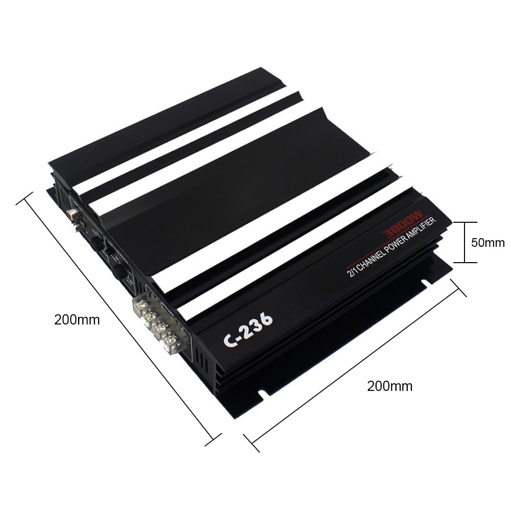 Shkalacar Amplificatore Audio per Auto, 2 canali Amplificatore ad Alta Potenza da 3800 W. Amplificatore di Potenza Stereo a Due Vie