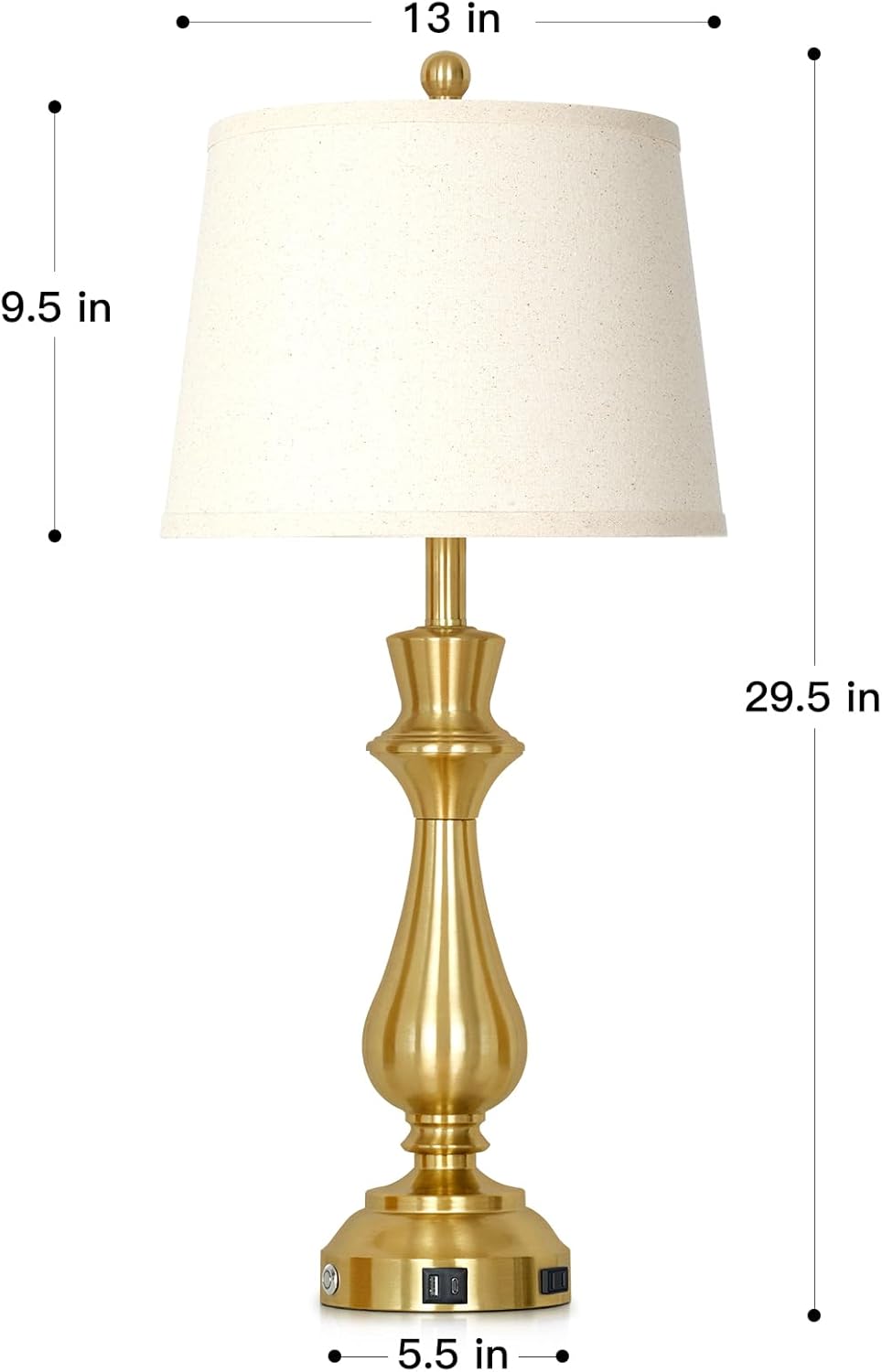 Touch Lamps for Night Stands Set of 2-29.5" Tall Bedside Lamp with USB C+A, 3 Way Dimmable Bedroom Lamps, Gold Metal Table Lamps for Living Room