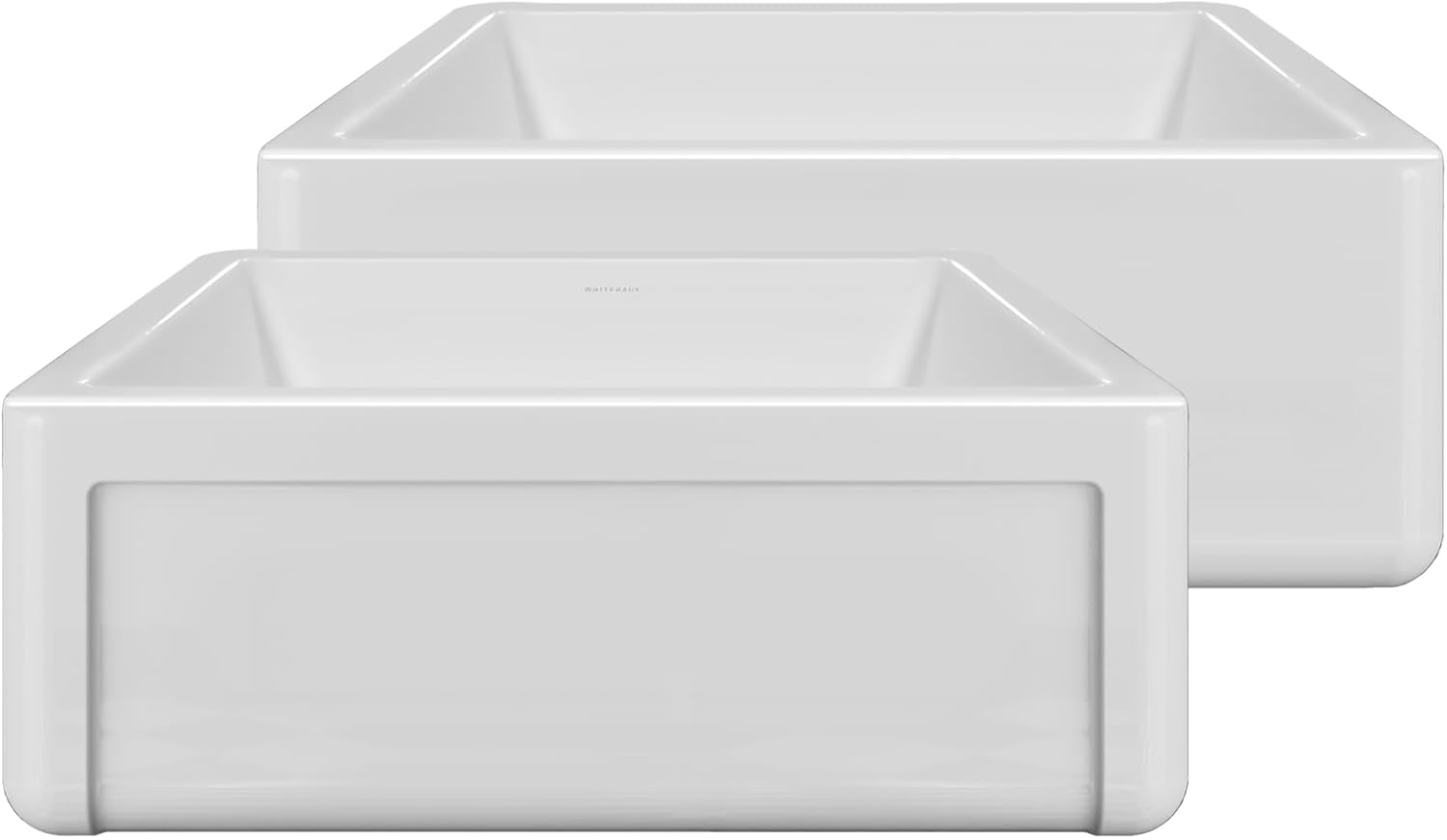 Whitehaus Collection 27" Reversible Single Bowl Fireclay Kitchen Sink with Grid: Three Edge Frame, Plain Front Apron