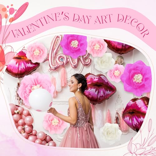 Image of Cholemy 24 Pcs Tissue Paper Flowers, Crepe Paper Flowers Decorations 8 inch 10 inch 12 inch for Wedding Party Baby Bridal Shower Carnival Party Birthday Nursery Wall Decor (Hot Light Pink)