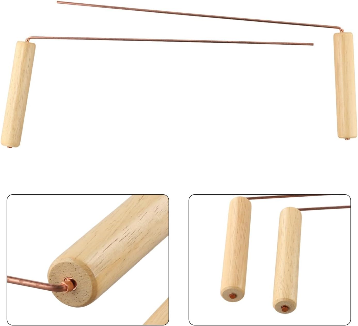 99.9% Pure Copper Divination Probe Rods (2-Pack) for Dowsing, Water Finding, Mineral And Utility Line Locating — Round Copper Probes with Ergonomic Birch Wood Handles, 13.86 Inches Long