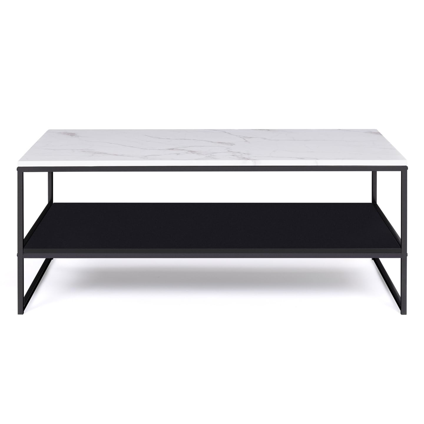 IDMarket - Tavolino con doppio piano, effetto marmo e legno nero, base in metallo ALASKA