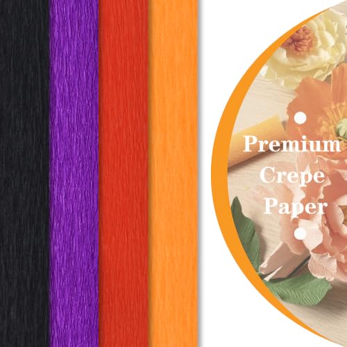 Image of BEISHIDA Halloween Crepe Paper Roll Black Purple Orange 4 Rolls Crepe Paper