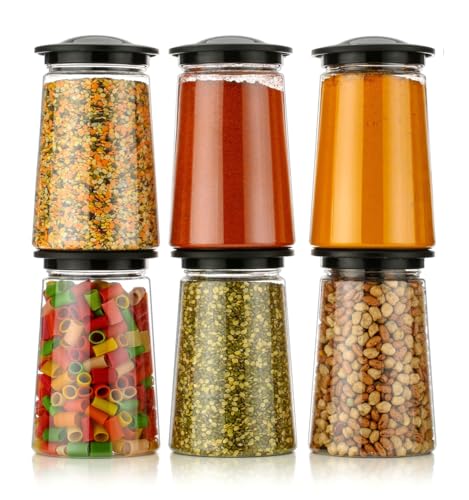Image of Xiran Kitchen Storage Box, Container for Kitchen, Storage Box for Kitchen, Storage Jars, Storage Containers for Pulses, Cereals, Dry Fruits, Kitchen Accessories Items for Home (1200Ml Black Set of 6)