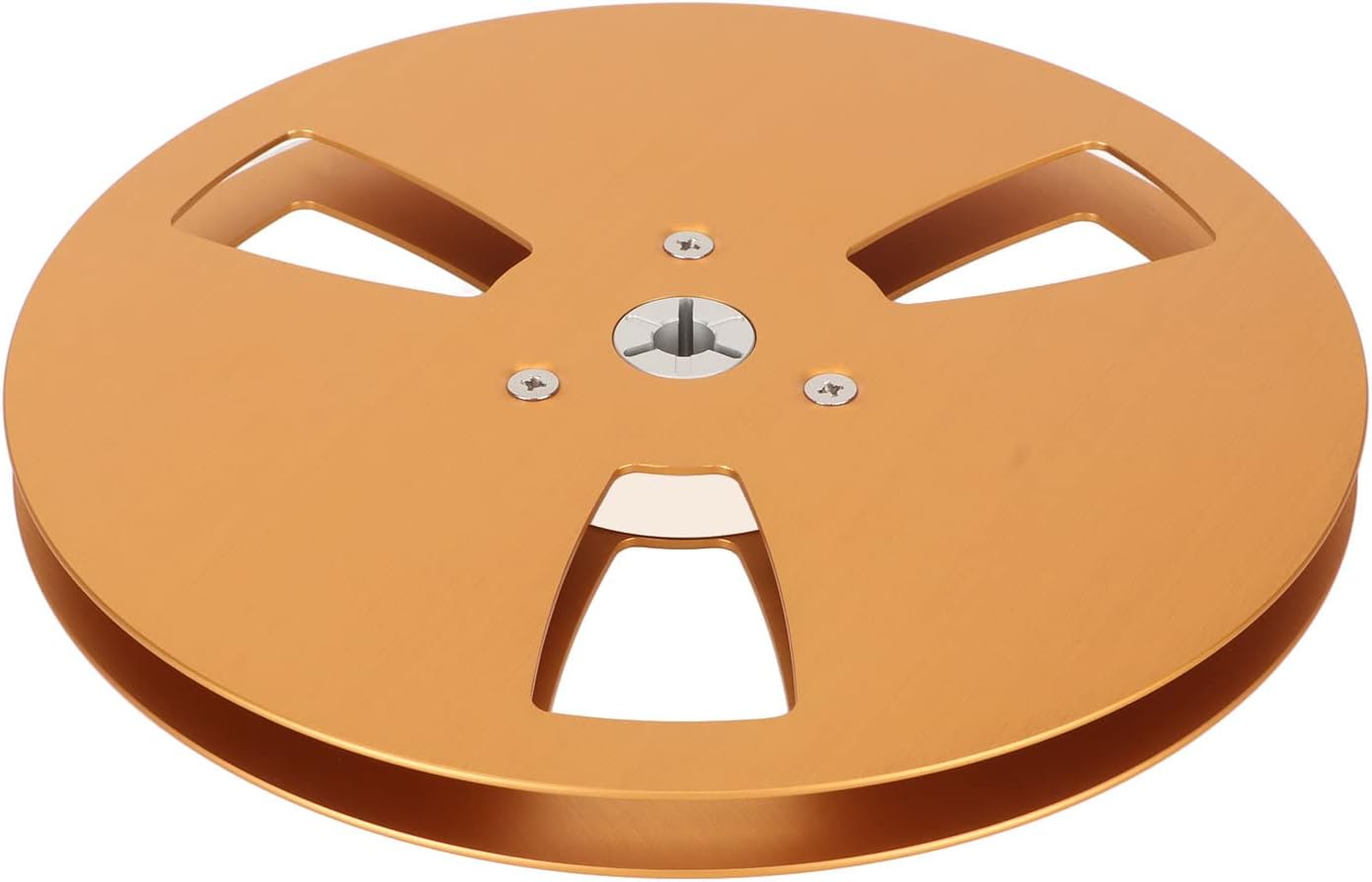 Take Up Reel to Reel Small Hub, 7 Inch, 3 Holes, Aluminum Alloy, Universal Open Reel for Tape Machines, Gold