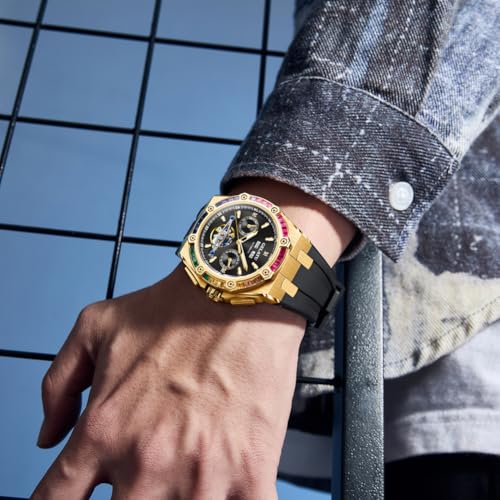 Diamond Skeleton Mens Watches Automatic Mechanical Luxury Watch Sapphire Crystal Waterproof Luminous Wristwatch Silicone Band2