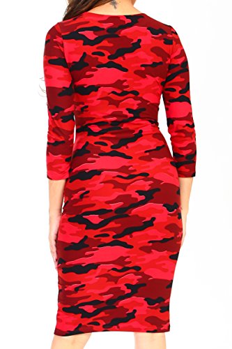 Image of ICONOFLASH Women's 3 /4 Sleeves Midi Bodycon Dress Crew Neck Fitted Dresses with Plus Size Options