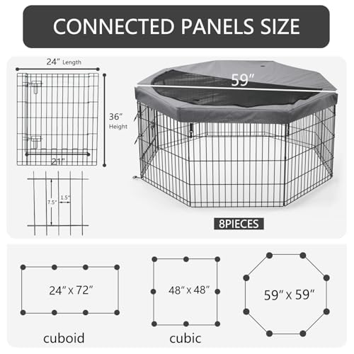 PETIME Foldable Metal Dog Exercise Pen/Pet Puppy Playpen Kennels Yard Fence Indoor/Outdoor 8 Panel 24" W x 36" H with Top Cover (with top Cover, 8 Panels 36" H) - Image 4