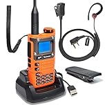 Quansheng UV-K5(8) Orange VHF UHF Portable Walkie Talkie FM NOAA UV-K6 Two-way Radio for Outdoor/Warehousing and logistics/navigation/industrial production (Orange, with RED G Shape Earpiece)