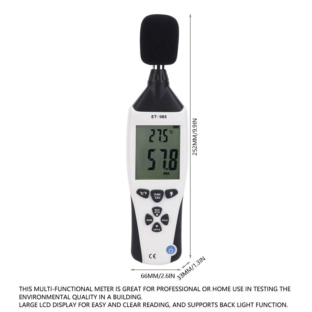5in1 Medidor ambiental Temperatura Humedad Velocidad del viento Nivel de sonido Medidor Illuminómetro para el diseño profesional Material de ABS de diseño de bolsillo para el