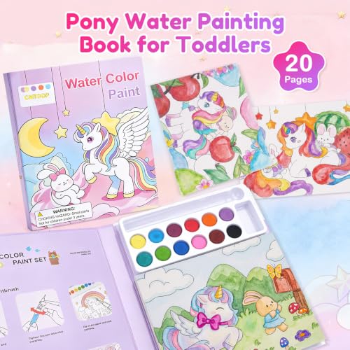 CMTOOP Paint with Water Coloring Books for Kids Ages 4-8 3-5, Washable Unicorn Watercolor Paint Set Kids, 3-in-1 Mess Free Arts and Crafts Activity Kit, Travel Toys & Girl Birthday Gifts - Image 2