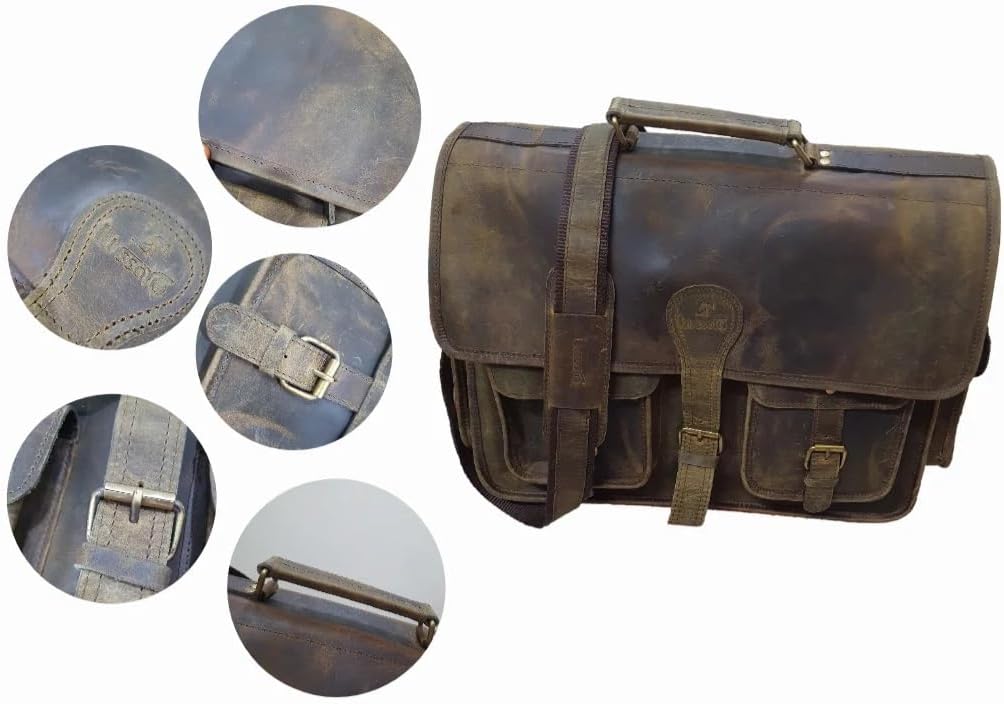 18 Inch Vintage Handmade Leather Messenger Bag Laptop Briefcase Computer Satchel Bag for Men & Women