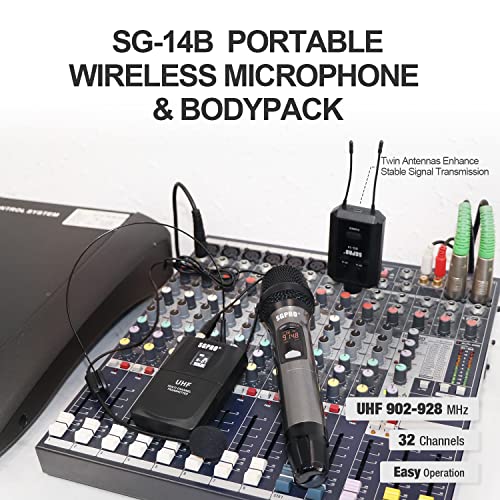 Sgpro Wireless Microphone Multi-Purpose Set With Compact Receiver, Mute. And Battery Indicator For Singing, Dj, Speech, Classroom, Church And Karaoke (Sg-14B | Handheld And Bodypack Set) #TOP4