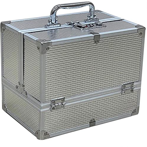 Image of Adson Professional Beauty Makeup Box Cosmetic Vanity Box /Case 25.5x17x20 cm 1 Count (Pack of 1) (Silver)