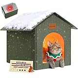 Fecuria Insulated Outdoor Cat House Weatherproof, Winter Cat Houses for Outdoor Cats with Heated-Foil, Waterproof Feral Stray Cat Shelter with Door Curtain and Warm Mat, Easy to Assemble, Olive Green