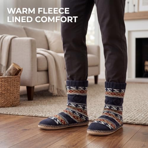 Image of Cozylook Mens Slippers Soft Sole Non Slip Fleece Lined Slipper Socks | High shaft knit upper, warm sherpa interior, cushioned underfoot comfort, grippy bottom for winter home, dorm and travel