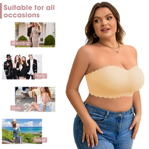 Image of Plus Size Strapless Bras for Women Strapless Push up Bra | Clear straps,No-Slip,Wireless,Full Coverage Bandeau,Jelly Support Technology,Smooth shaping,Everyday ladies strapless bras