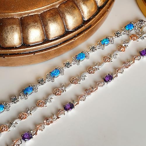 Jewelili Enchanted Disney Fine Jewelry Cinderella Tennis Bracelet for Women | Sterling Silver | London Blue Topaz & Created Blue Opal | Princess Inspired Jewelry Gifts for Her3