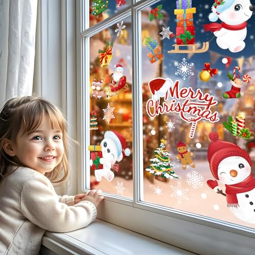 168 Pcs Christmas Window Decorations - Merry Christmas Window Clings for Glass Windows, Santa Claus Snowflake Christma Window Stickers Decals for Indoor Home Xmas Holiday Winter Party Decor, 9 Sheet - image 8
