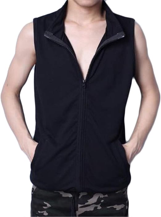 Amazon フッカツ ベストメンズ 薄手 パーカー ノースリーブ ジップアップ 無地 夏 スポーツ トレーニング スウェット シンプル 大きいサイズ 筋トレ ストリート ファッション ブラックam トレーナー パーカー 通販