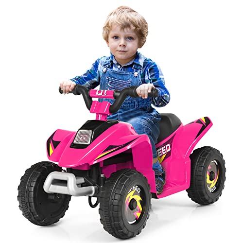 COSTWAY Mini Cuatriciclo ATV para Niños Batería 6V, Coche Eléctrico Infantil Marcha Adelante y Atrás, Seguro de Utilizar, Velocidad Máxima 4,6 km/h, Vehículo Motorizado (Rosa)