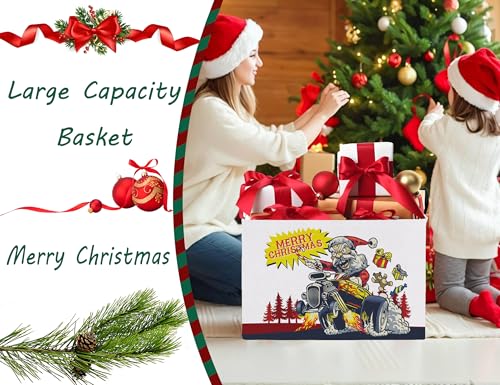 Image of Large Christmas Gifts Empty Baskets Kids Collapsible Holiday Storage Bin with Handle (Monster Truck Santa Claus)
