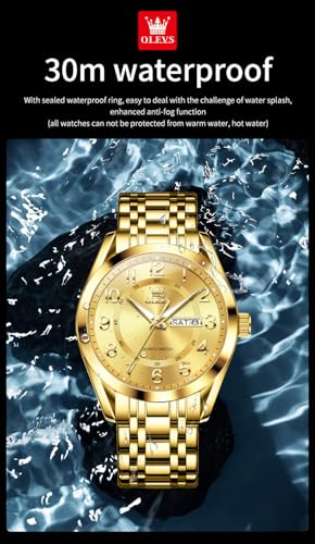 Image of OLEVS Mens Watches Business Large Numer Easy to Read Quartz Watch Stainless Steel Waterproof Luminous Date Casual Male Watch