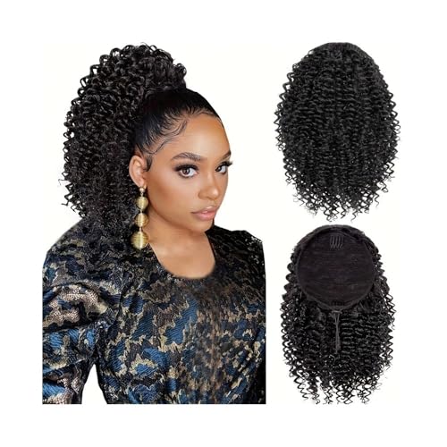 Mujeres Extensiones de cabello sintético con clip y cordón afro 35,5 cm for mujer, estilo cola caballo rizada Uso diario(1BB)