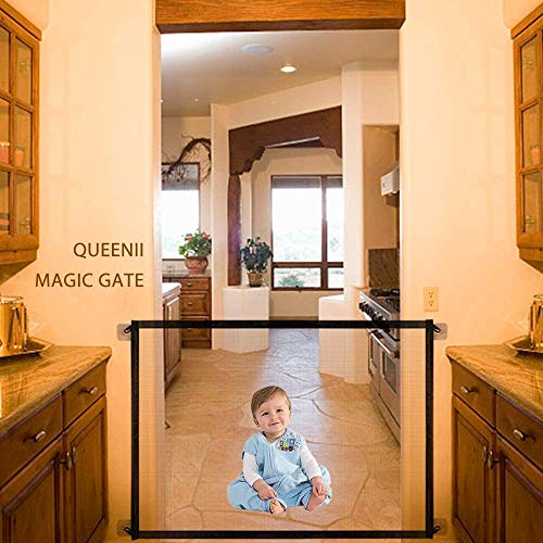 Magic Dog Gate -Queenii Pet Baby Safety Guard Gate, Portable Folding Mesh Magic Gate Baby Safety Gates Install Anywhere, Safety Fence for Hall Doorway Wide 40.01\"-Black - Thumbnail 4