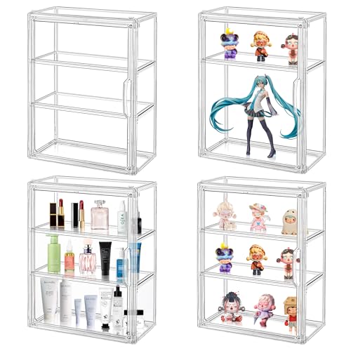 Montex Clear Display Case 4 Pack 3 Tiers, Figure Display Case, Display Case for Figures, Display Case for Collectibles, 3 Tier Display Case