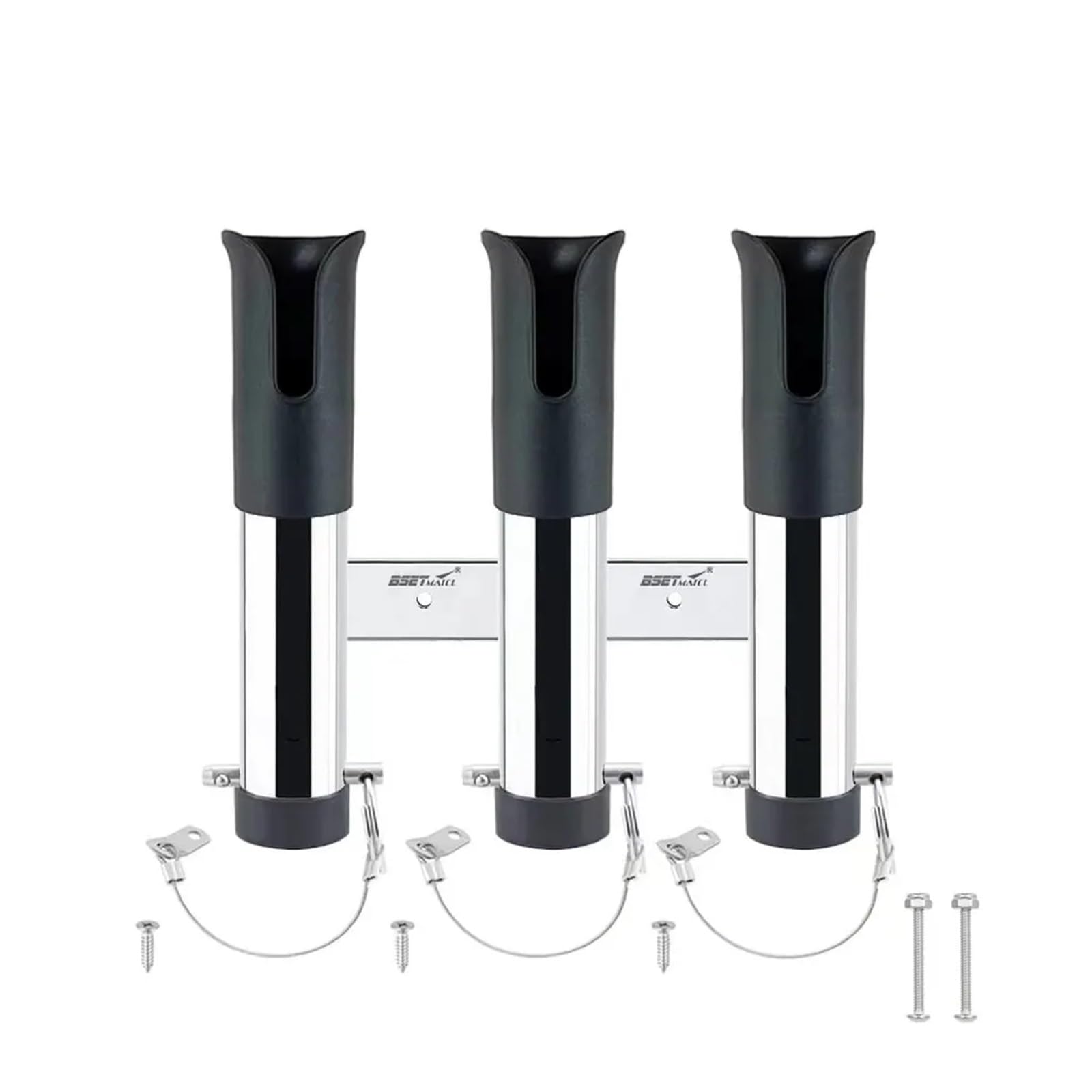 XCTDSVAH Fishing Rod Holders For Boat Stainless Steel 3 tubes Link Slotted Rod holders Boat Fishing Rack Holder Portable Pole Tube Mount Bracket Socket(Black With Pin)