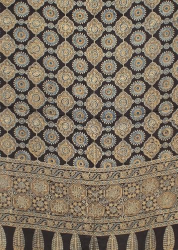 Image of Ethnics of Kutch Ajrakh Modal Silk Saree For Women | Natural Dye Hand Block Print |With Unstitched Blouse Piece | 5.5 Mtr Length (Dark Green 24601R)