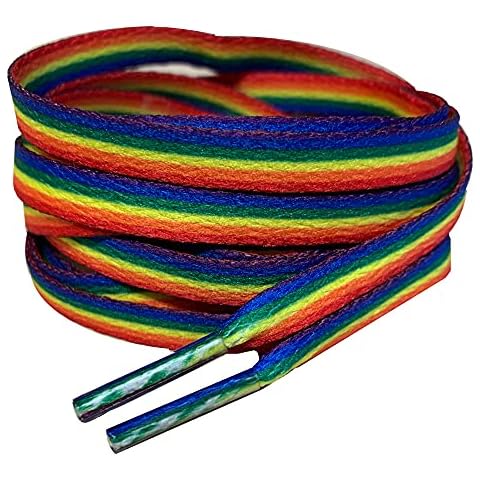120cm/47" Flat Stripe Rainbow Pattern Smart Laces® Shoe laces Ideal Replacement laces for Converse, Nike, Vans, Doc Martens, Dr Martens, LGBT, Pride, Sports Football & Rugby Boots Shoe Laces Cover