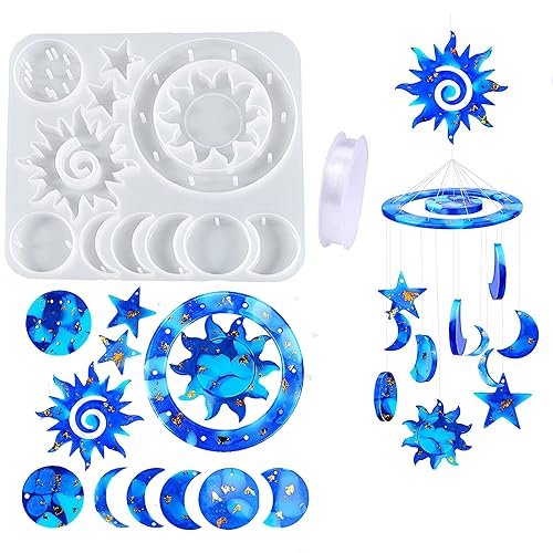 KAKOLOPT Solar Wind Chime Silicone Moulds Dream Catcher Resin Mold Kit, Sun Moon Star Resin Mold Kit